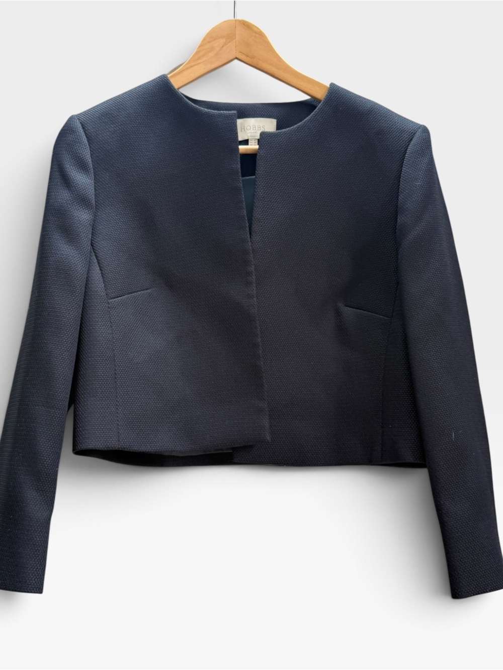 Hobbs London Navy Textured Cropped Open Jacket UK12/US8